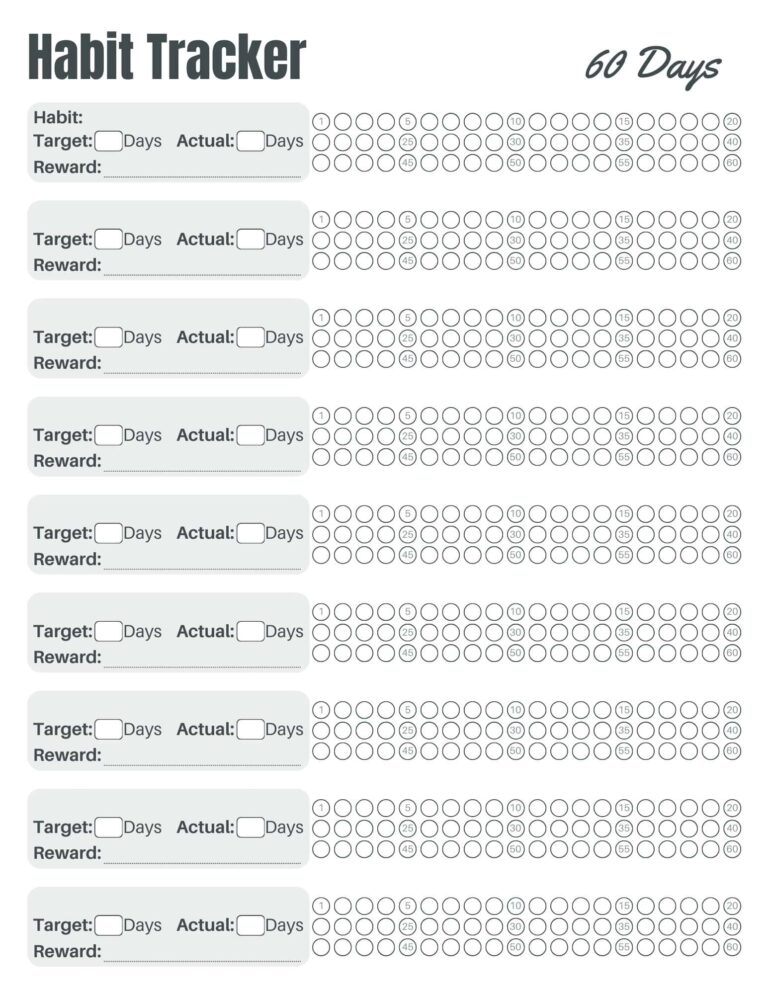 60 Day Habit Tracker Free Printable PDF