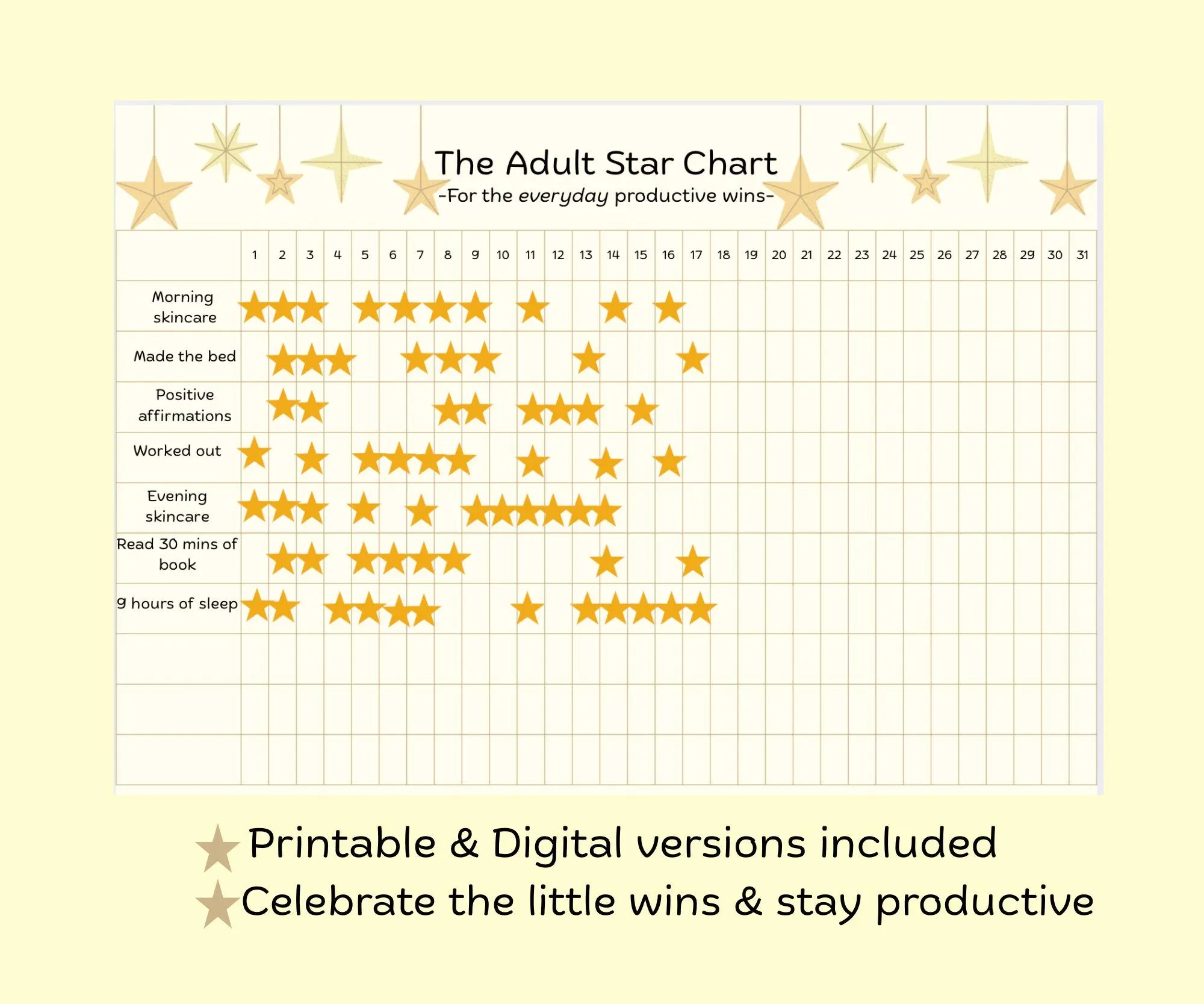 Adult Star Chart Printable Habit Tracker Daily Wins canva Digital Version Etsy