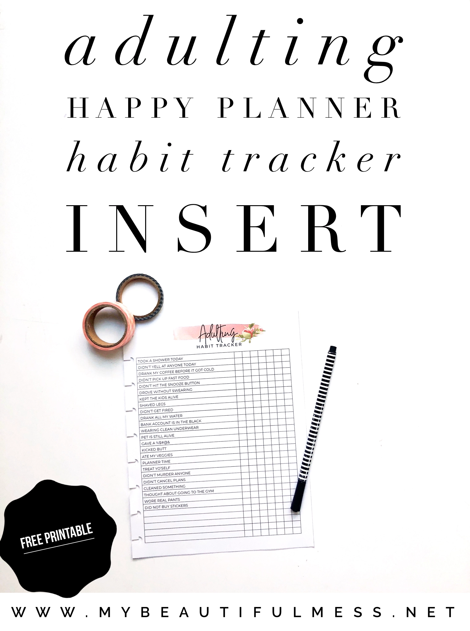 Adulting Happy Planner Habit Tracker Insert My Beautiful Mess