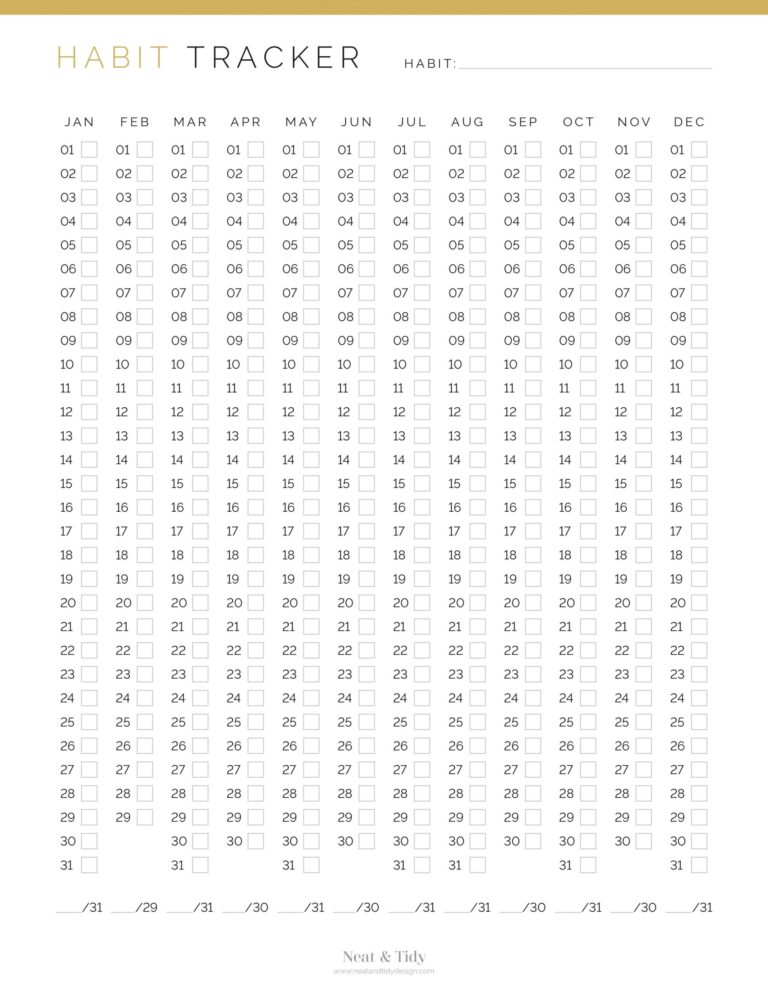 Annual Habit Tracker Neat And Tidy Design