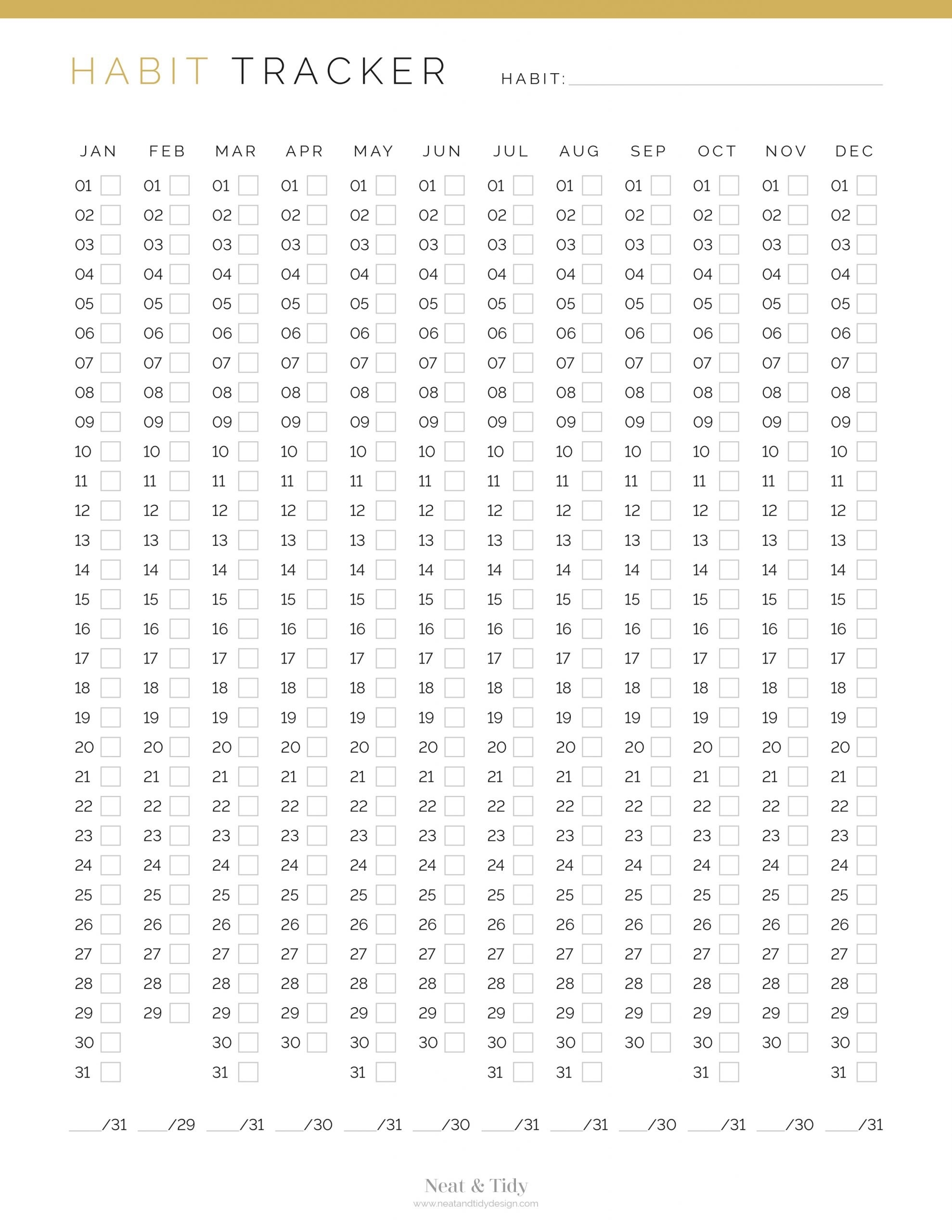 Printable Annual Habit Tracker