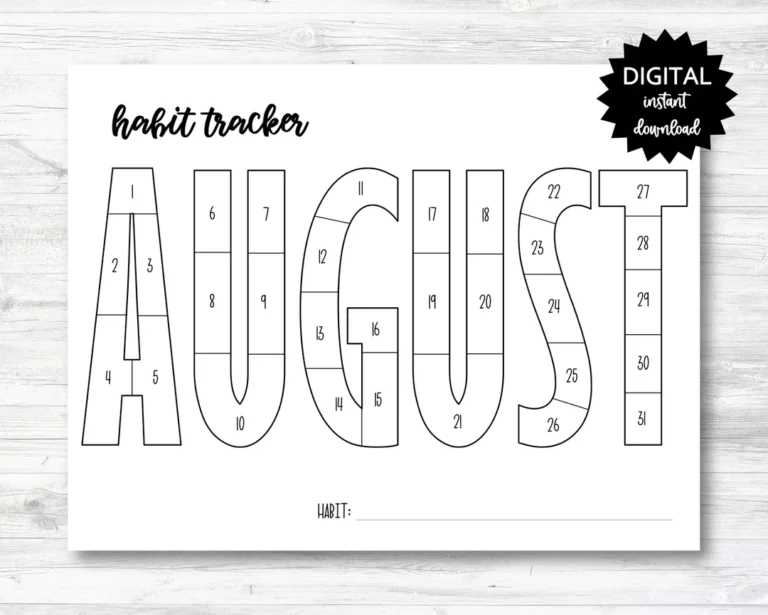 August Habit Tracker Coloring Sheet Printable Month Habit Tracker Coloring Sheet PRINTABLE N015 8B Etsy