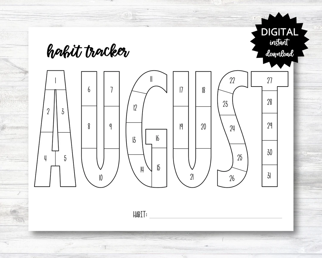 August Habit Tracker Coloring Sheet Printable Month Habit Tracker Coloring Sheet PRINTABLE N015 8B Etsy