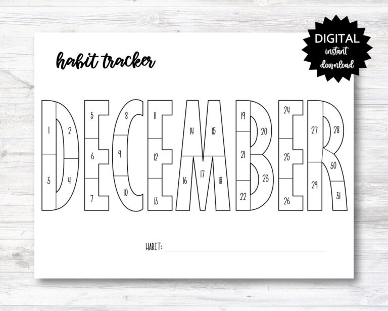 December Habit Tracker Coloring Sheet Printable Month Habit Tracker Coloring Sheet PRINTABLE N015 12B Etsy
