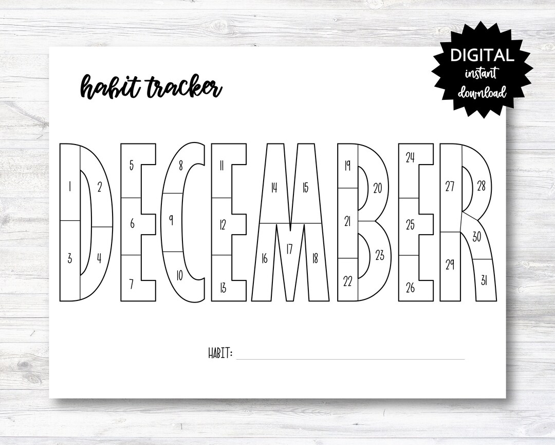 December Habit Tracker Coloring Sheet Printable Month Habit Tracker Coloring Sheet PRINTABLE N015 12B Etsy