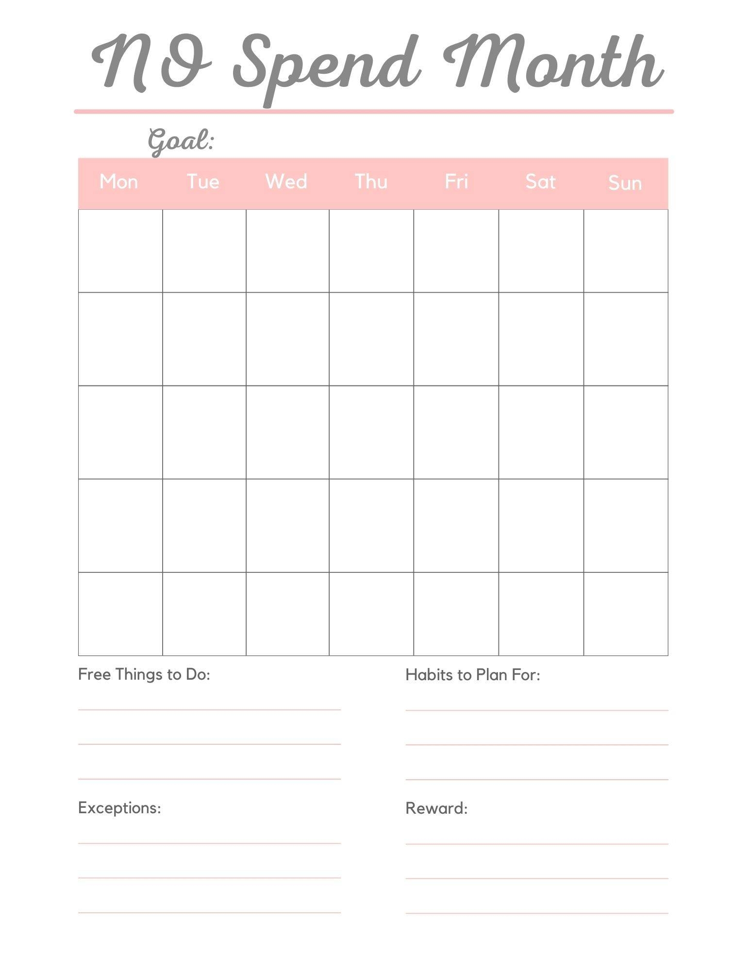 Free Printable No Spend Habit Tracker
