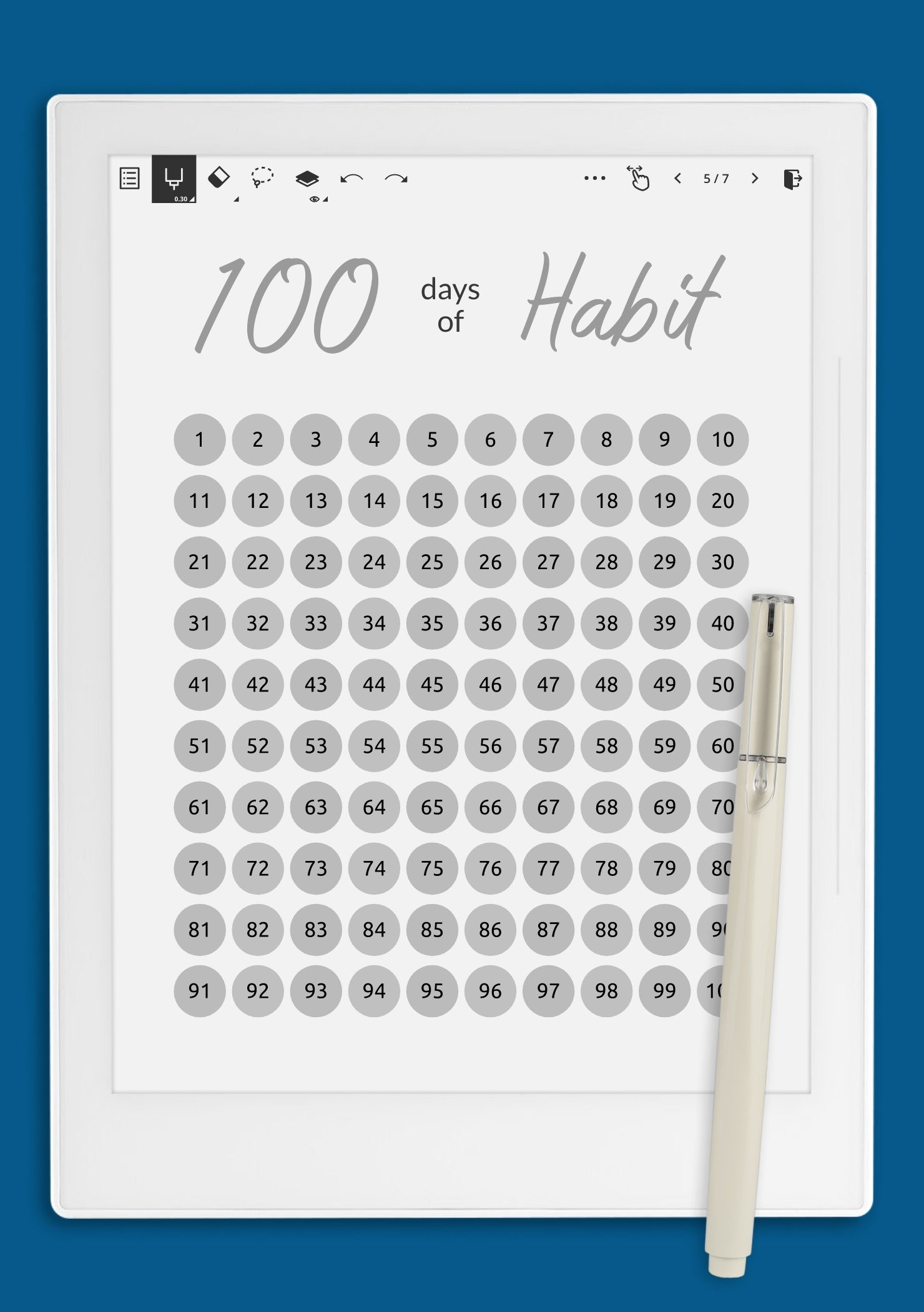 100 Day Habit Tracker Printable