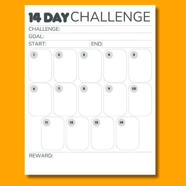 FREE 14 Day Challenge Calendar Printable PDF