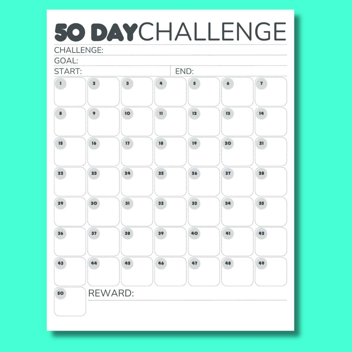 Free Printable 50 Day Habit Tracker