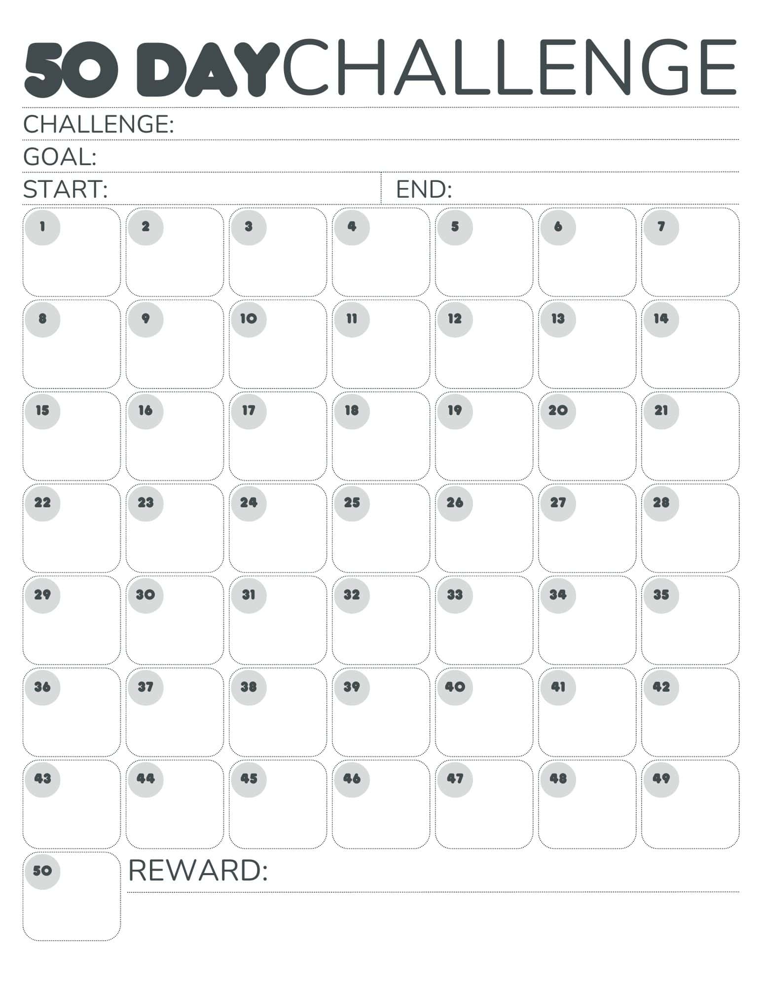 Free 50 Day Challenge Calendar Printable PDF