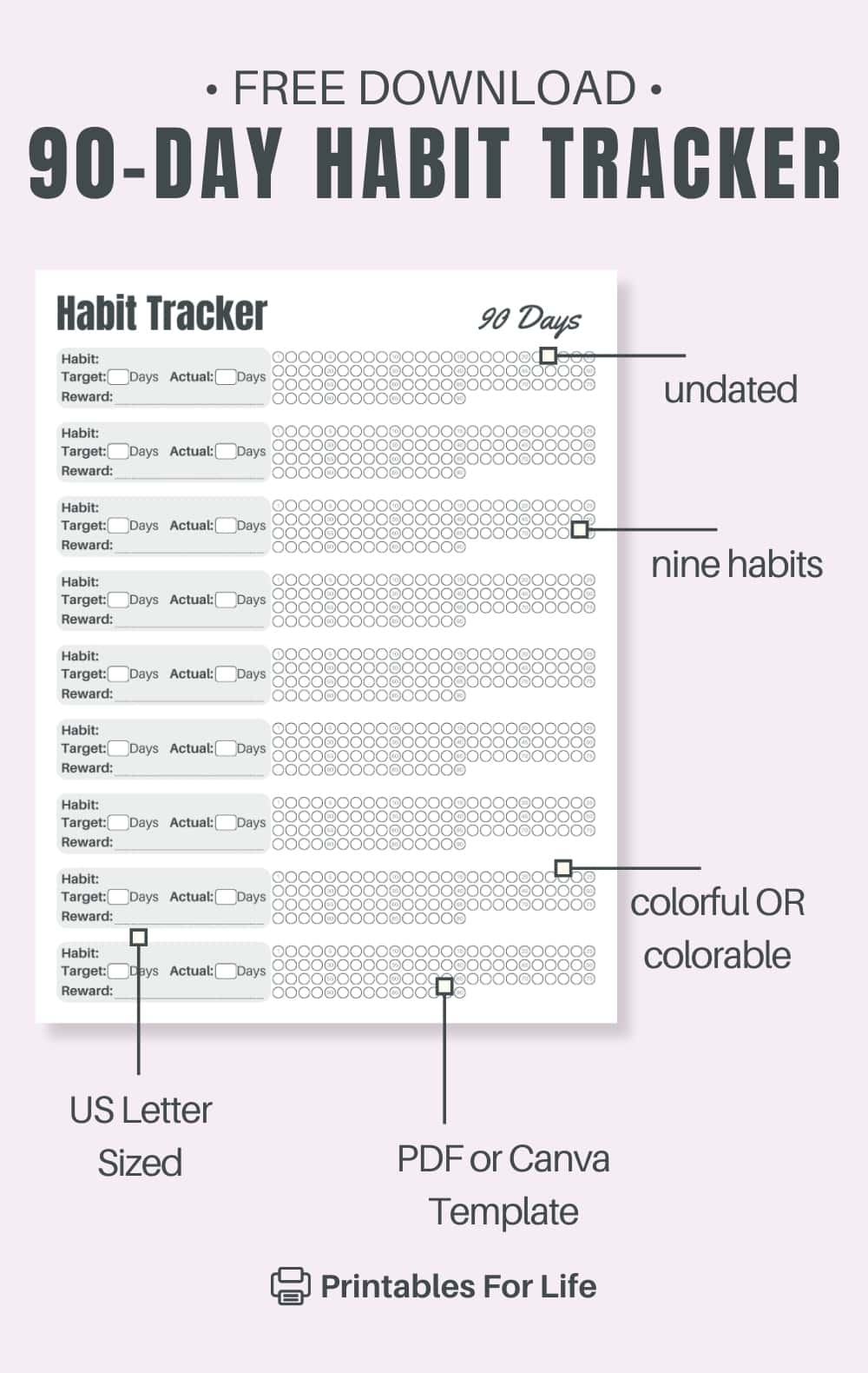 90 Day Habit Tracker Printable Free