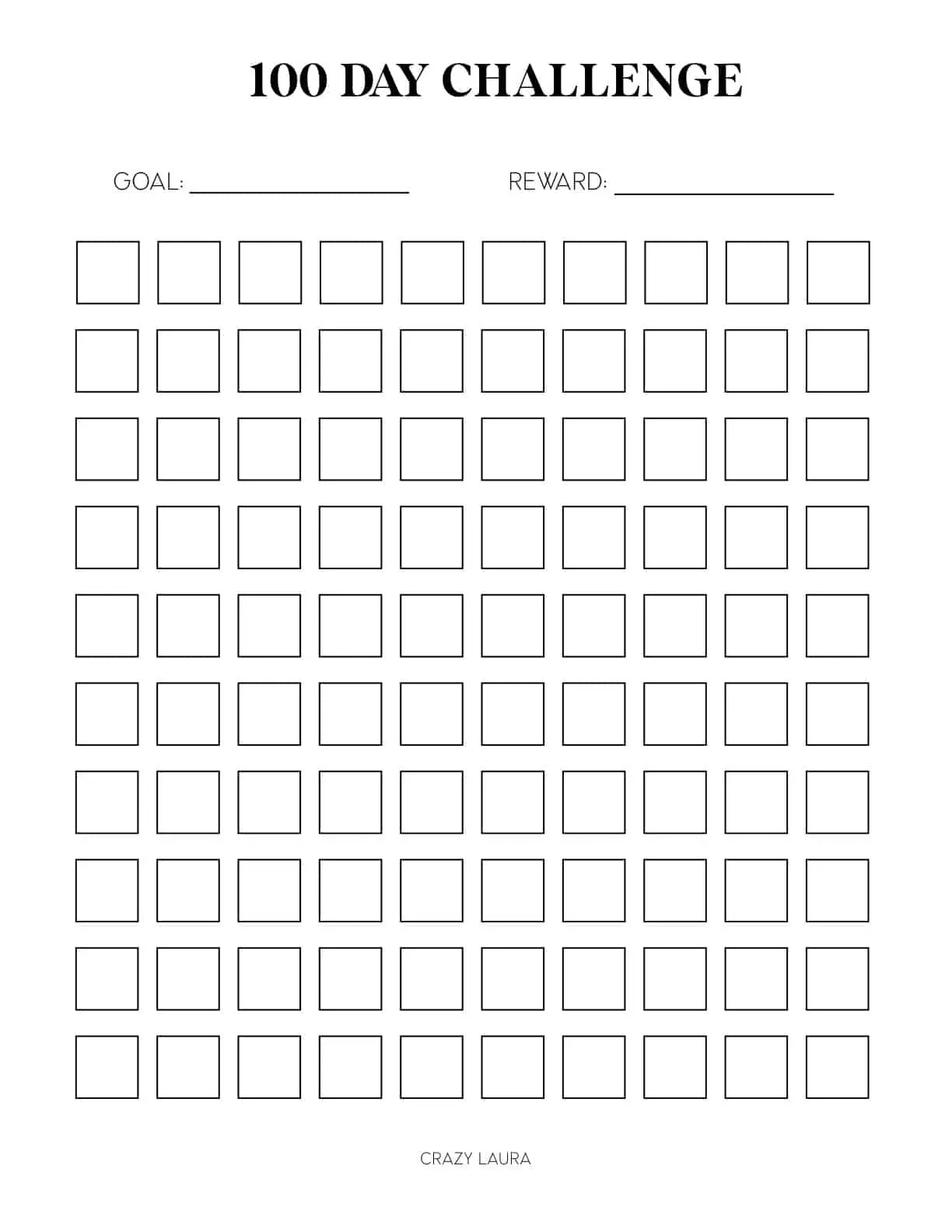100 Day Habit Tracker Free Printable