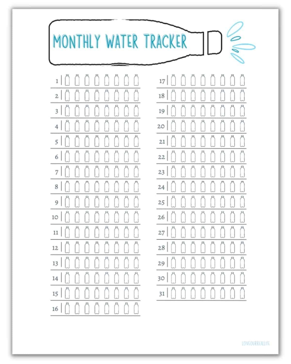 Water Habit Tracker Printable
