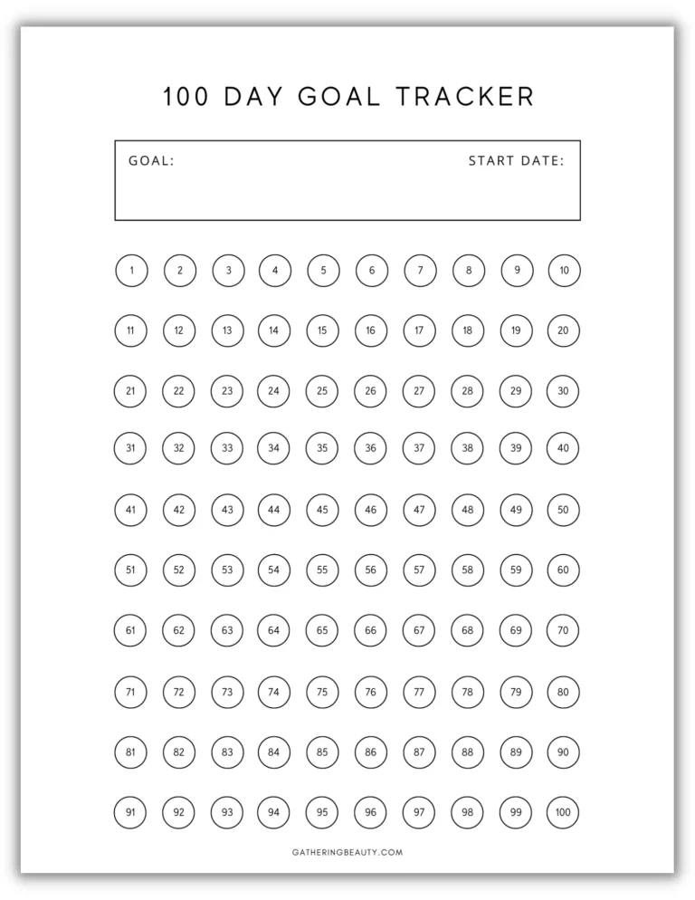 Free Printable 100 Day Goal Tracker Gathering Beauty