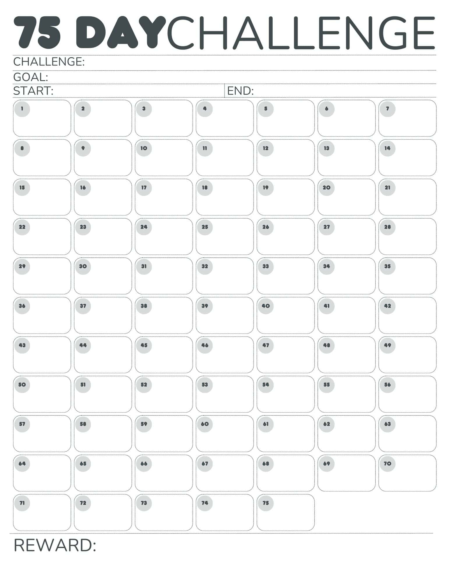 Free Printable 75 Hard Challenge Calendar PDF