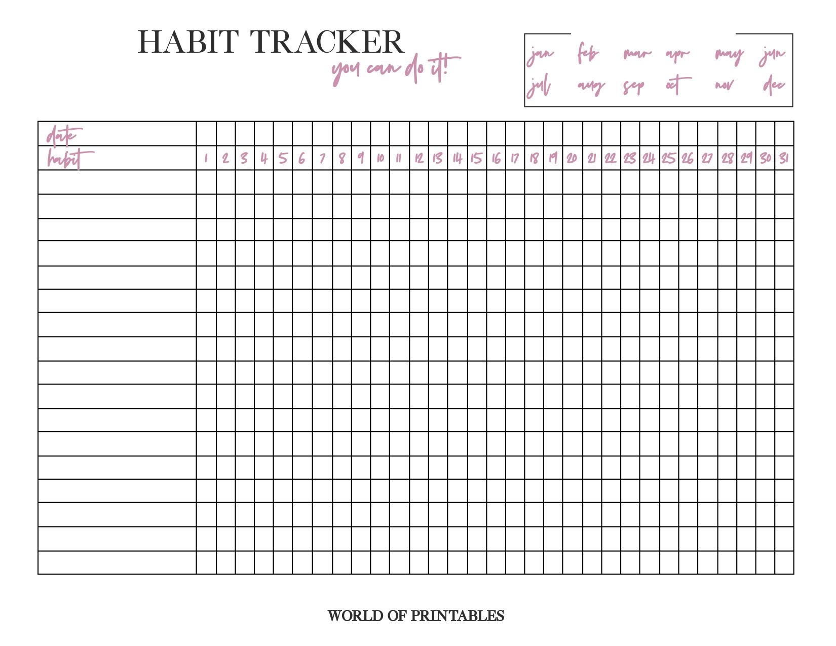 Minimalist Habit Tracker Printable