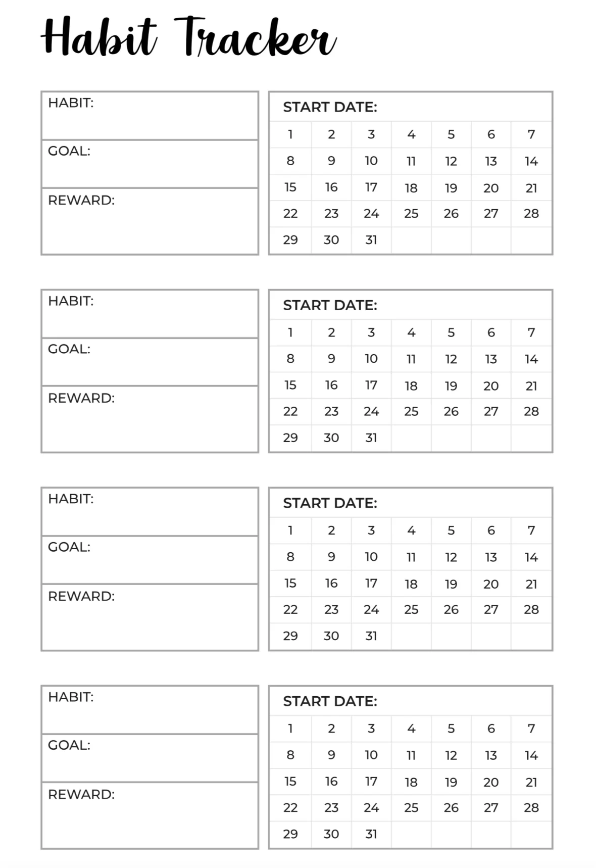 Free Printable Habit Tracker A5