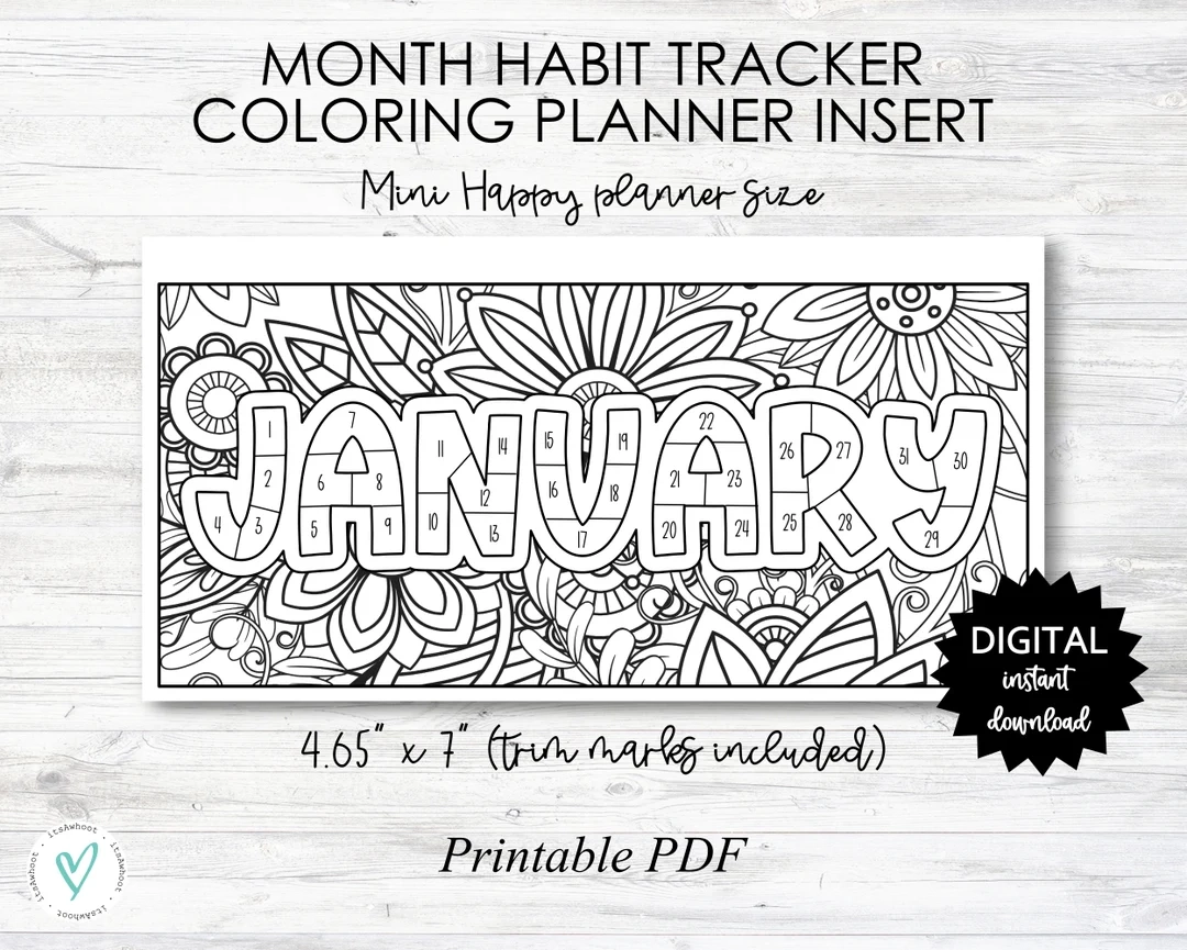 January Habit Tracker Coloring Sheet Printable Happy Planner MINI Size Planner Insert PRINTABLE o013 2jan Etsy