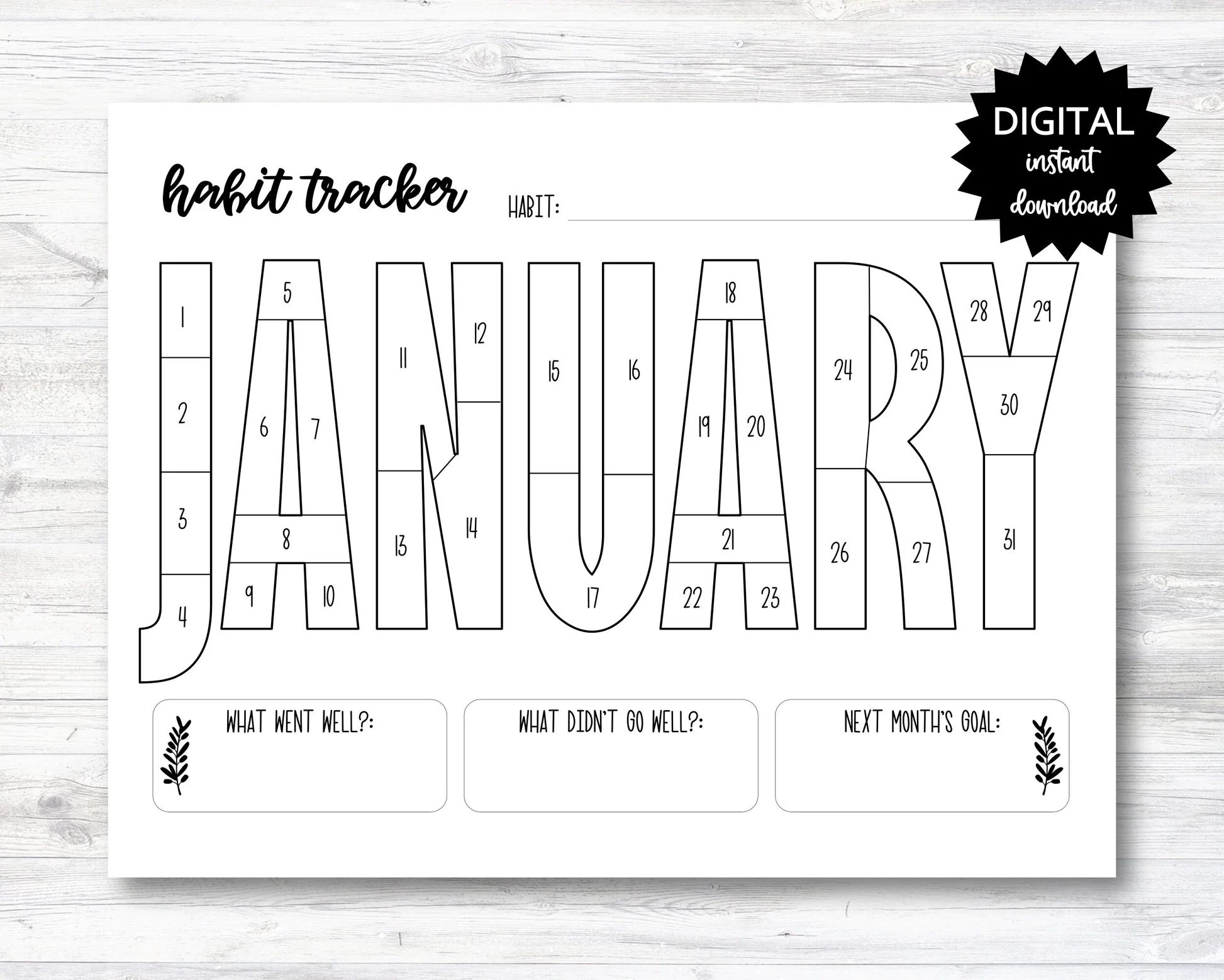 January Habit Tracker Coloring Sheet Printable Month Habit Tracker Co ItsAwhoot