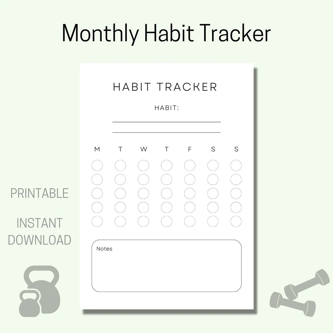 Monthly Habit Tracker Printable Habit Tracker Template Minimalistic Habit Tracker Health And Fitness Tracker Goal Setting Etsy