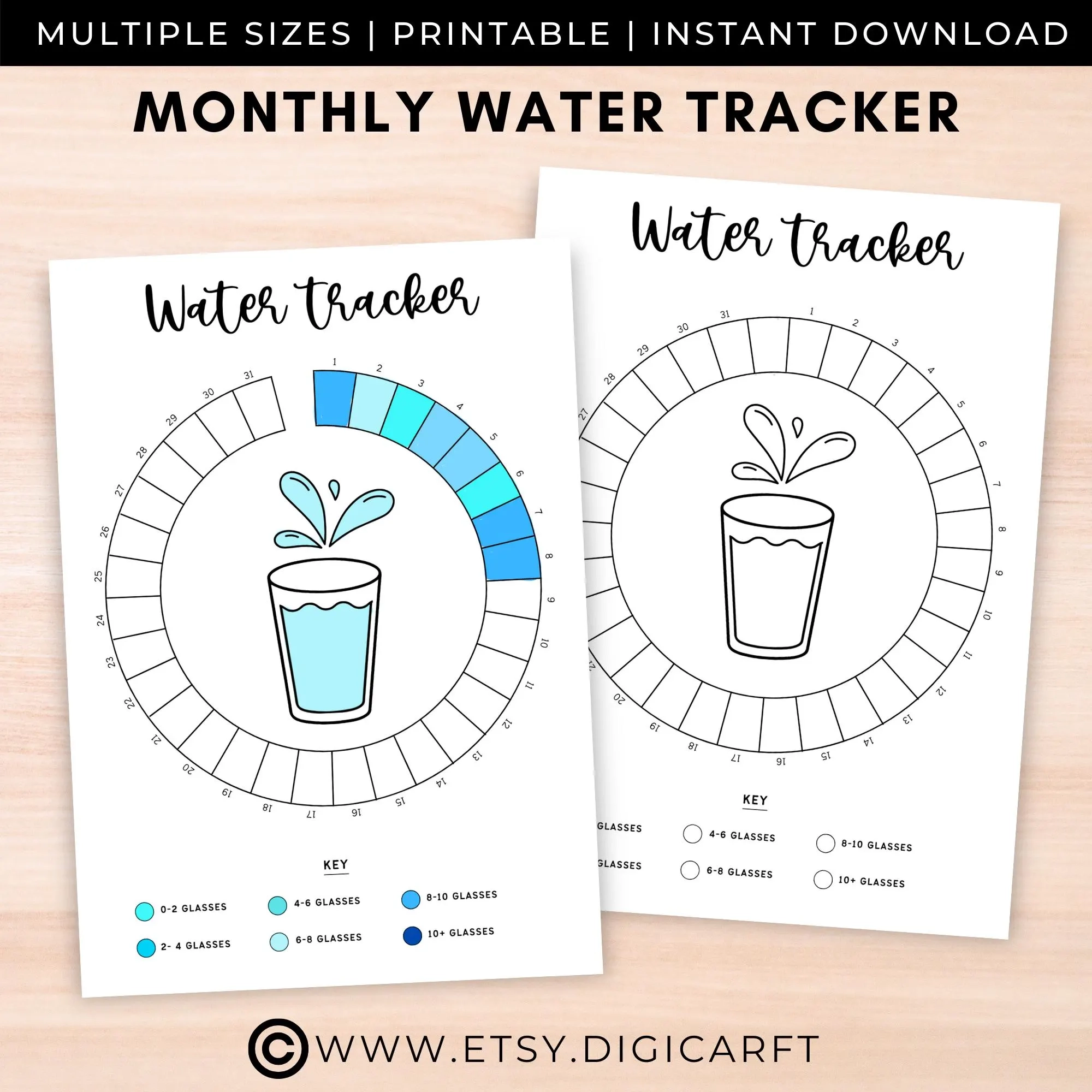 Monthly Water Tracker Printable a5 Bullett Journal Page wheel Habit Tracker Digital daily Hydration Tracking health Planner water Log Bujo Etsy