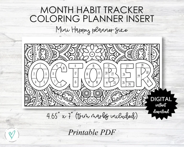 October Habit Tracker Coloring Sheet Printable Happy Planner MINI Si ItsAwhoot