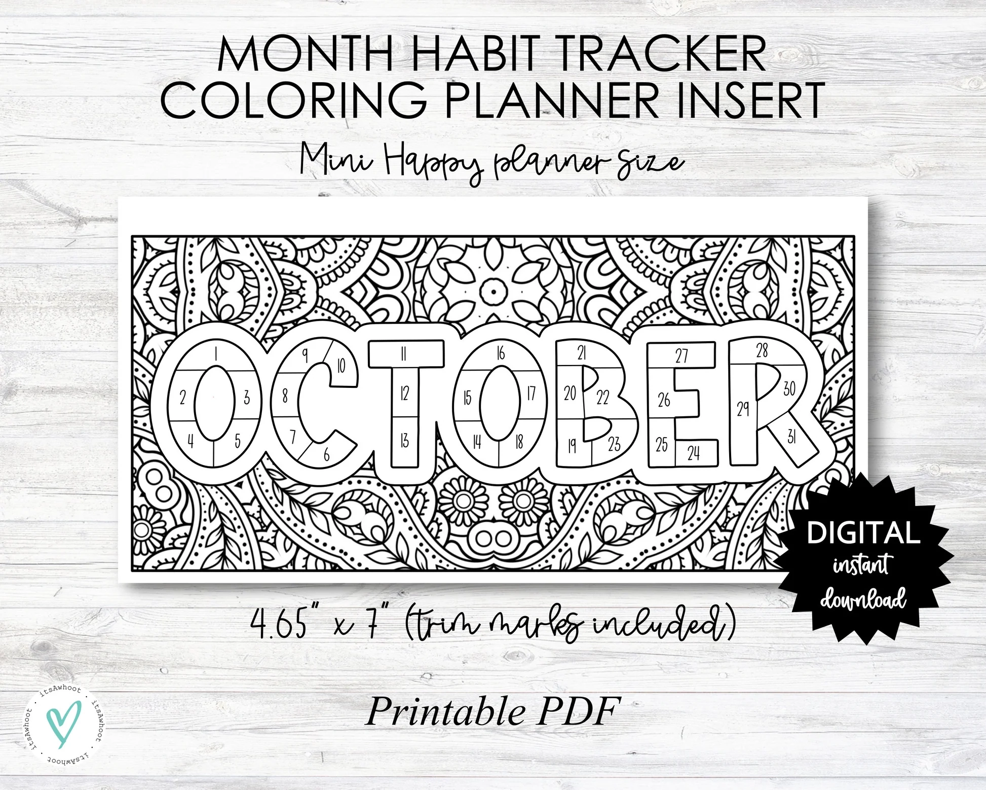 October Habit Tracker Coloring Sheet Printable Happy Planner MINI Si ItsAwhoot