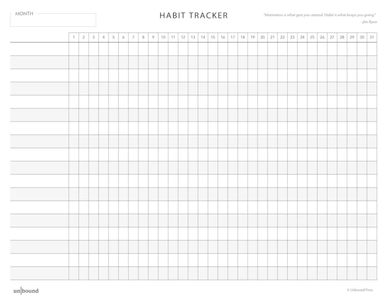 Printable Monthly Habit Tracker Unbound Planner