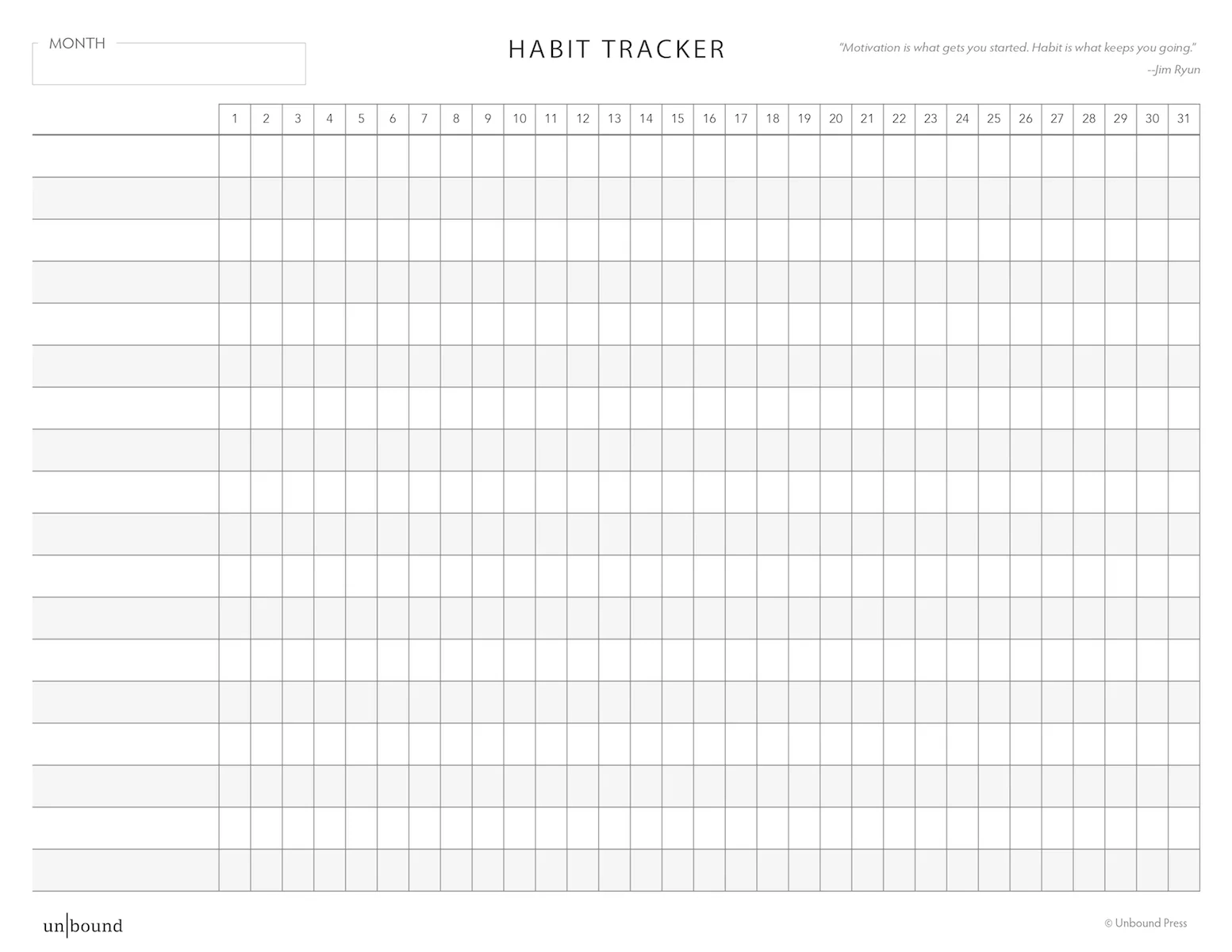 Printable Habit Tracker Sheet