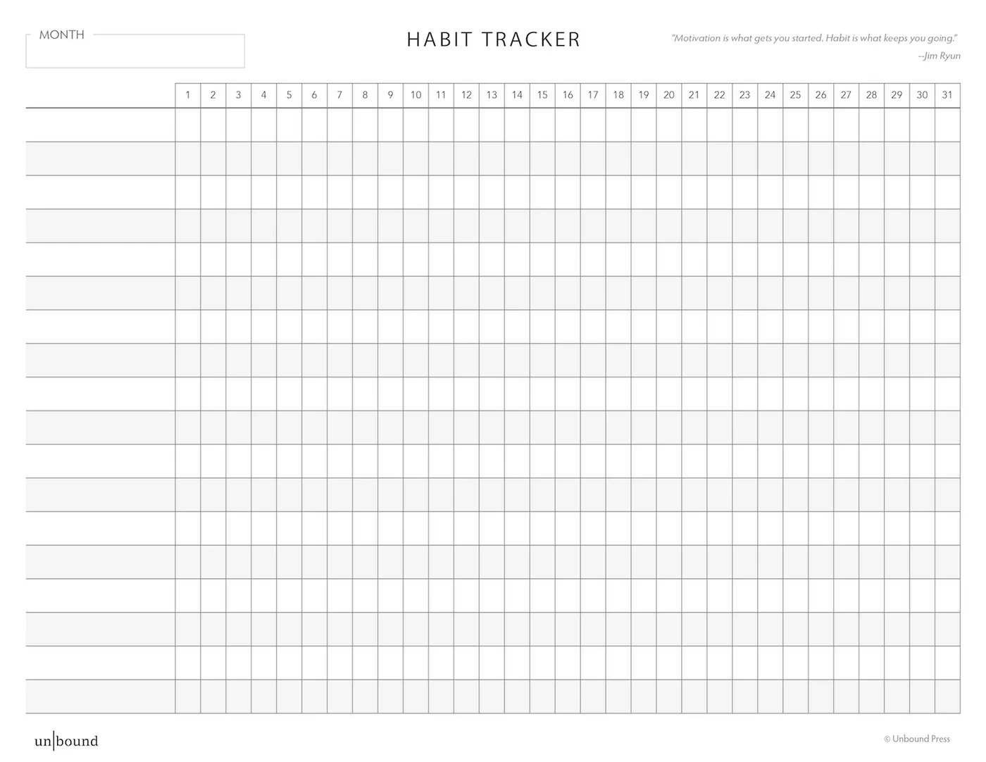 Printable Monthly Habit Tracker Unbound Planner