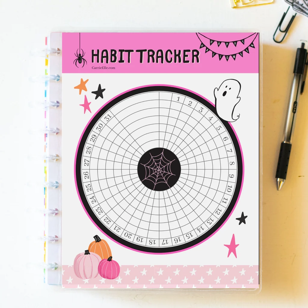 Printable Pink Halloween Circular Monthly Habit Tracker For Happy Plan Carrie Elle
