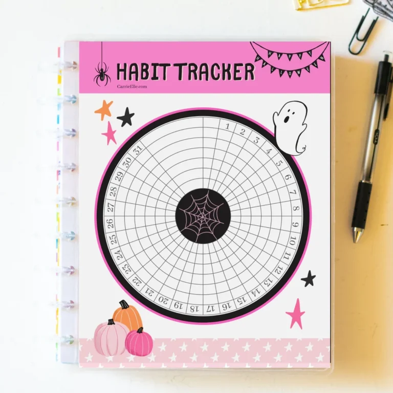Printable Pink Halloween Circular Monthly Habit Tracker For Happy Plan Carrie Elle