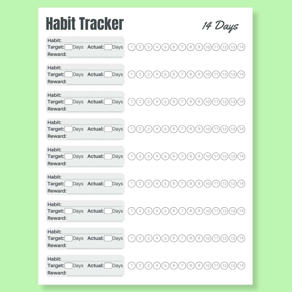 Two Week Habit Tracker Free Printable PDF