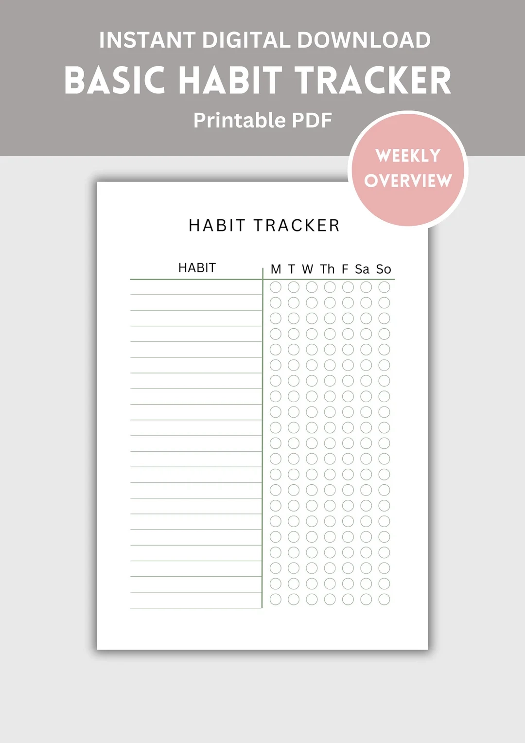 Weekly Habit Tracker Printable 5 Habits Routine Overview PDF Etsy