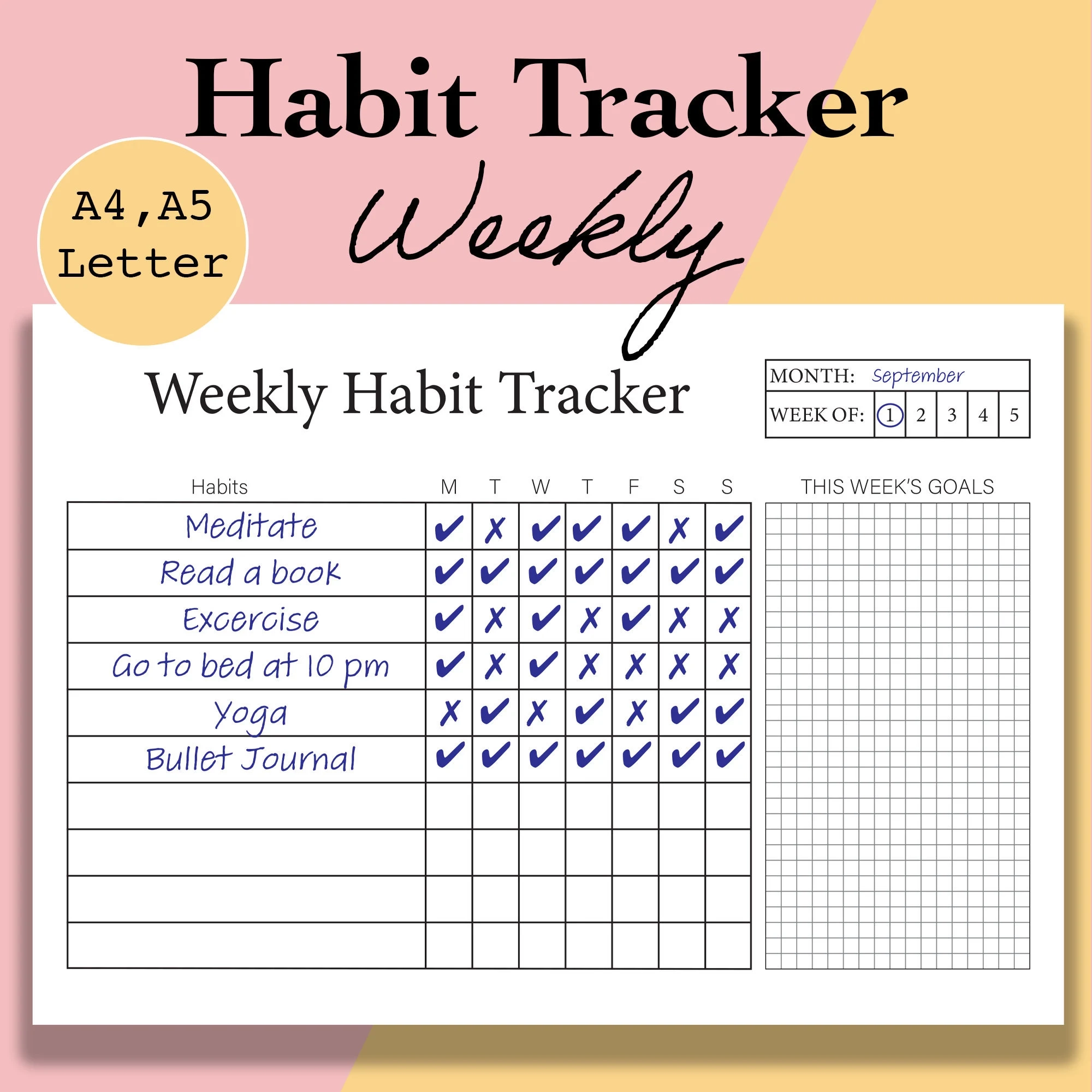 Weekly Habit Tracker Printable Daily Habit Tracker Printable PDF Goal Setting Routine Tracker Template A5 A4 Letter Etsy