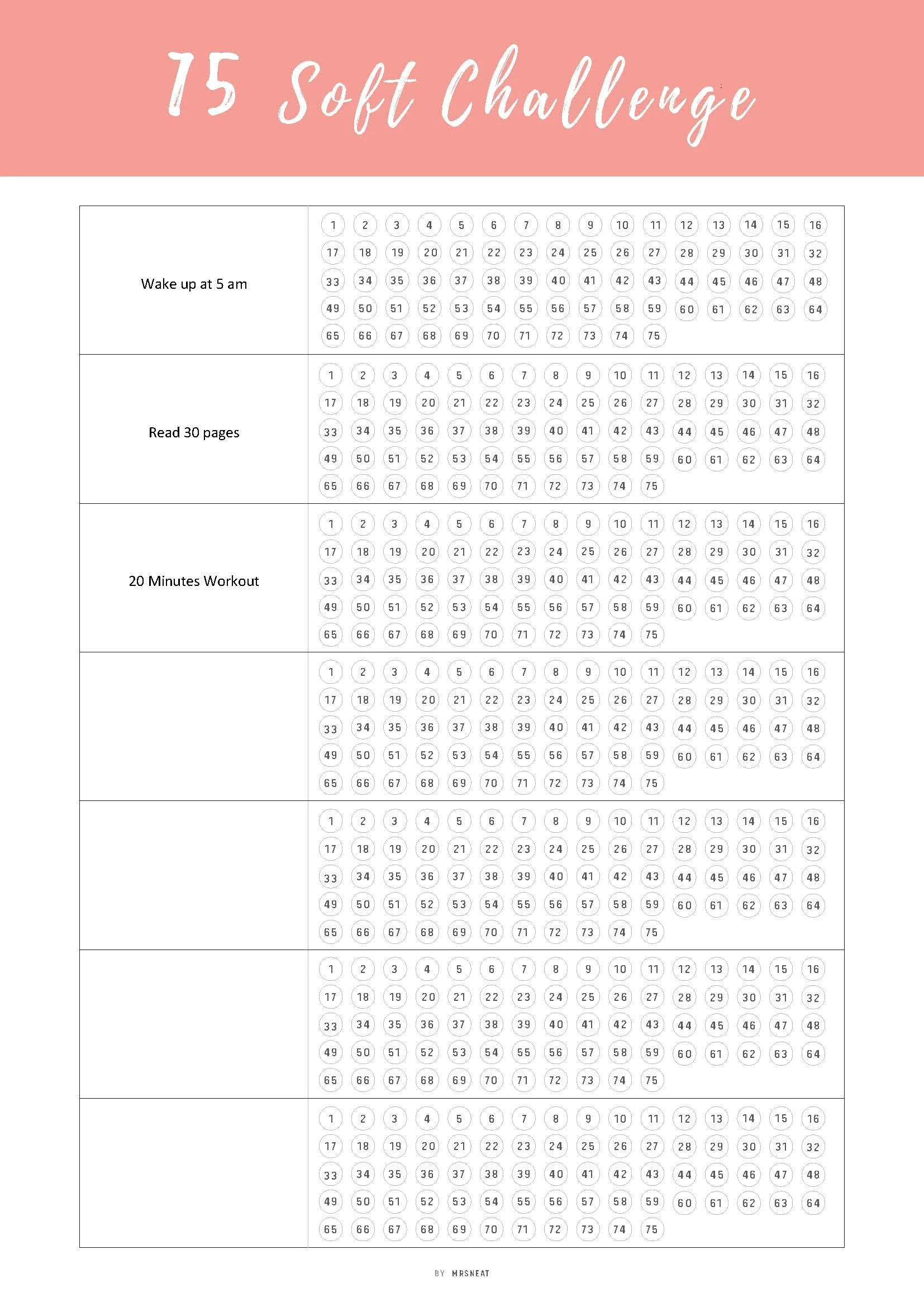 75 Day Habit Tracker Printable